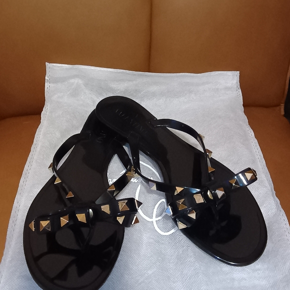 Valentino Black Jelly Studded Thong Sandals